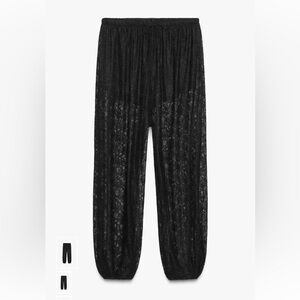 NWT ZARA High Waist Black Lace Balloon/Harem Pants With Drawstring Waist. Size M